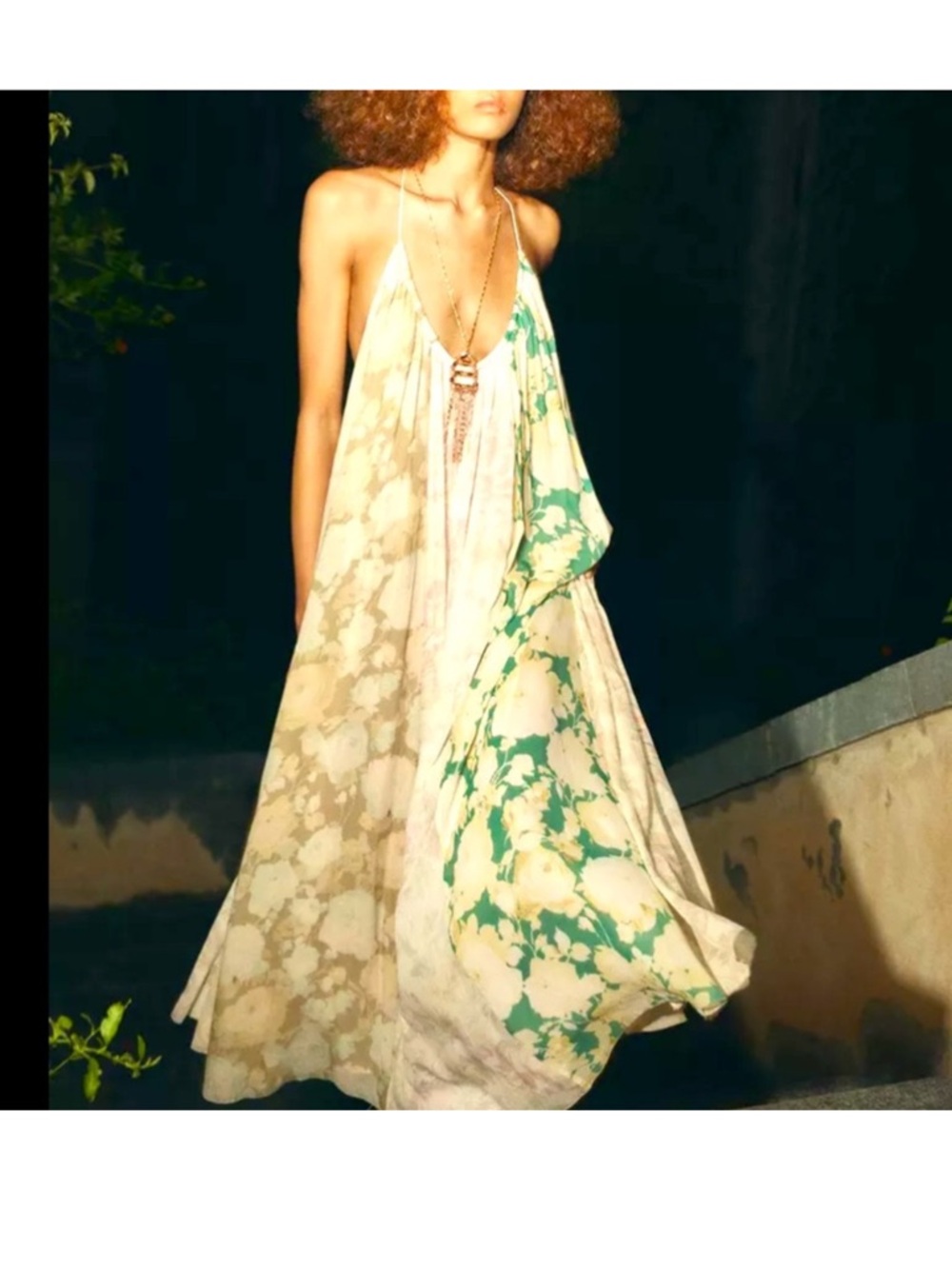 Zara Floral Pleated Skirt in Cream and Green